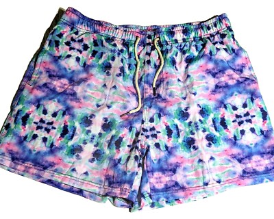 Mens Swim Trunks NWT Two Left Feet Size 2XL 38 High Tie Dye Purple Packable Pink