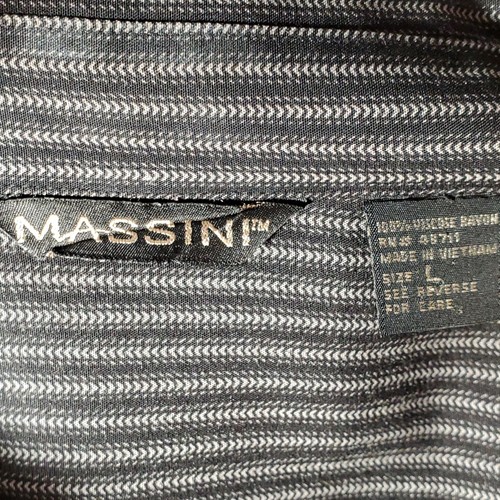 Massini Sz L Black Button Down Shirt with White Stripes - One Broken Button - Picture 5 of 8