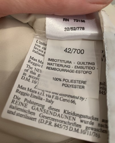PIUMINO DONNA, DOUBLE FACE, ORIGINALE“MAX MARA” TINTA BIANCO PANNA, Tg.42 - Foto 12 di 12
