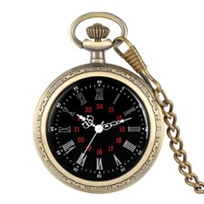 Steampunk Open Face Quartz Movement Pocket Watch with Chain Roman/Arabic Number