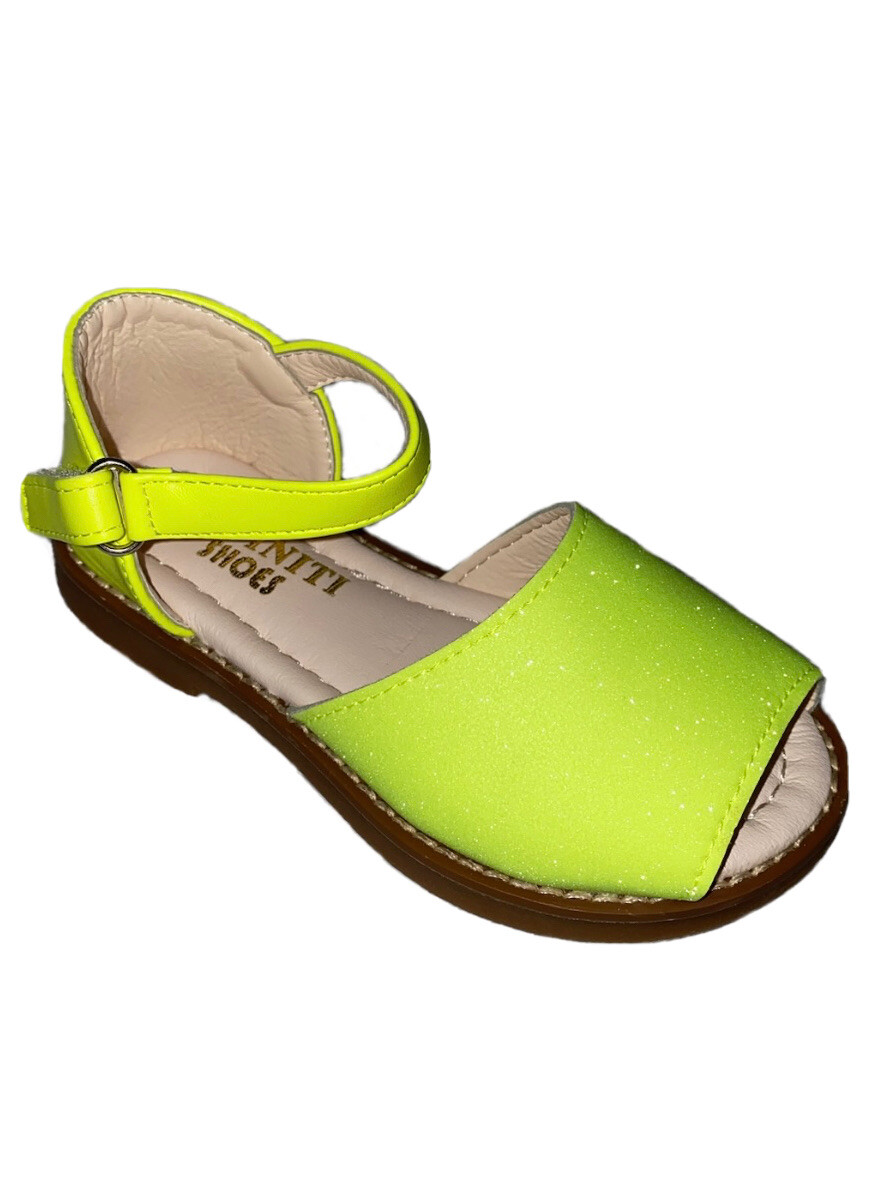Sandalias de verano menorquinas brillantes para niñas Reino Unido 2 amarillo verde vacaciones españolas