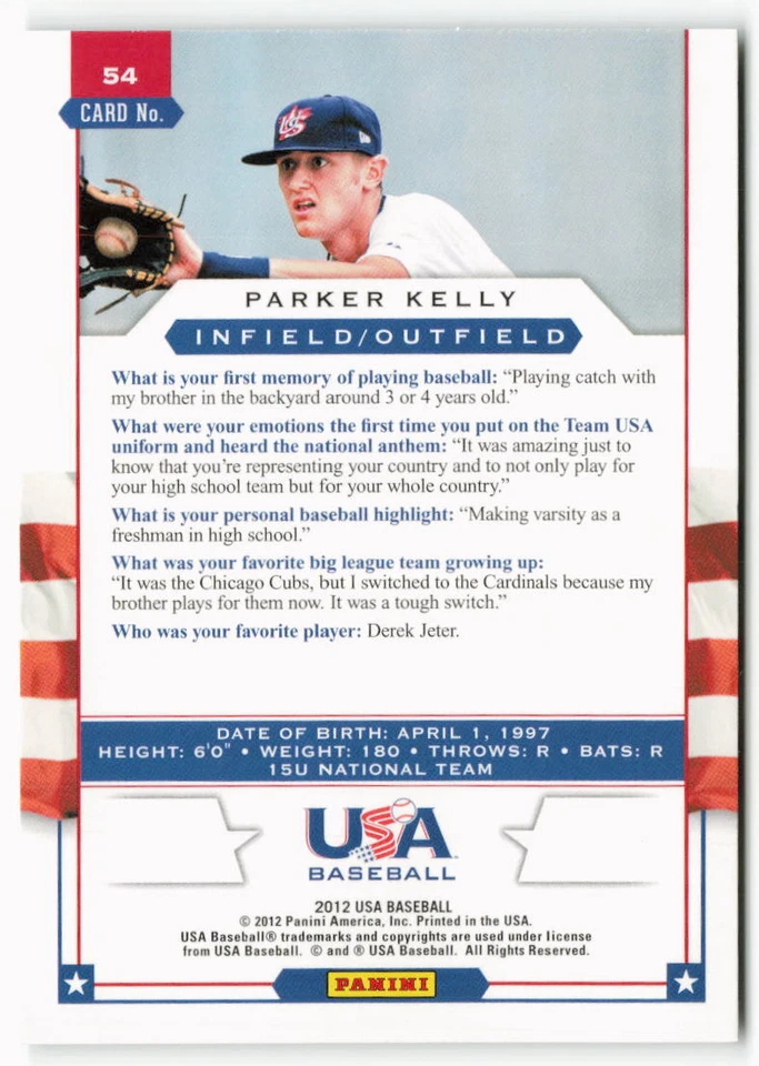 2012 Parker Kelly Panini USA Baseball Rookie - Image 2 of 2