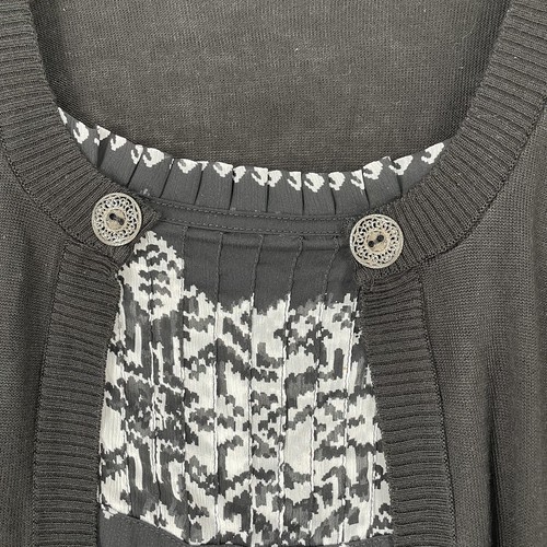 Patrice Bréal St Malo France Blouse Cardigan Combo Black White Sz 2 Twin Set Top - Picture 2 of 7