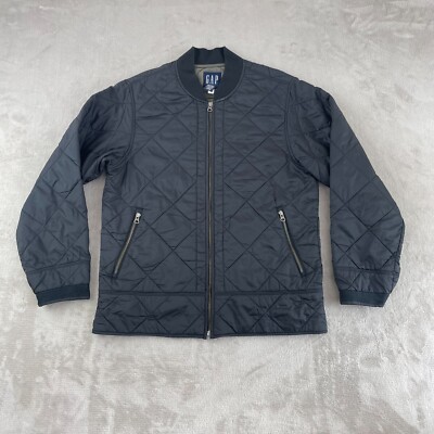 Vintage Gap Quilted Bomber Jacket Men Medium Black Full Zip Puffer Y2K