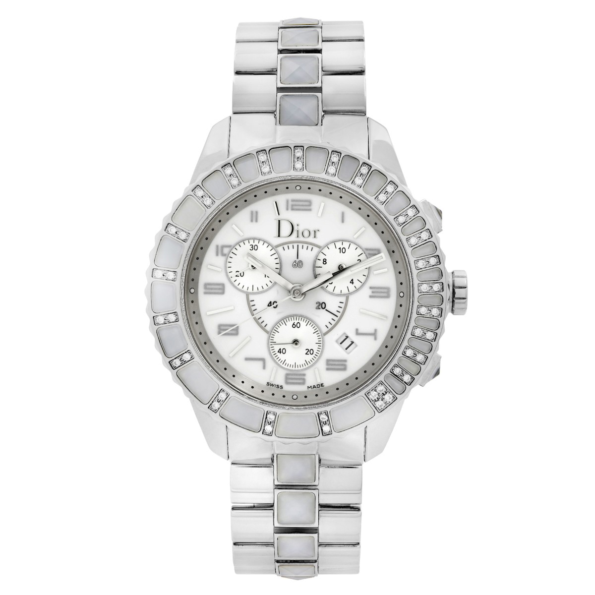 Dior Christal 39mm Stainless Steel Diamond White Dial Quartz Watch