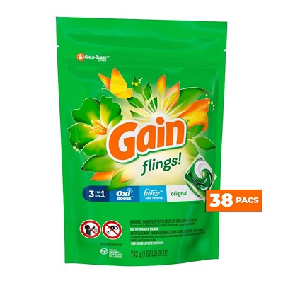 Gain Flings 3-in-1 Laundry Detergent Soap Pacs, Super Fresh Blast Scent- 2 bags