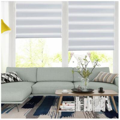 Horizontal Window Shade Blind Zebra Dual Roller Blinds Curtains,Easy to Install