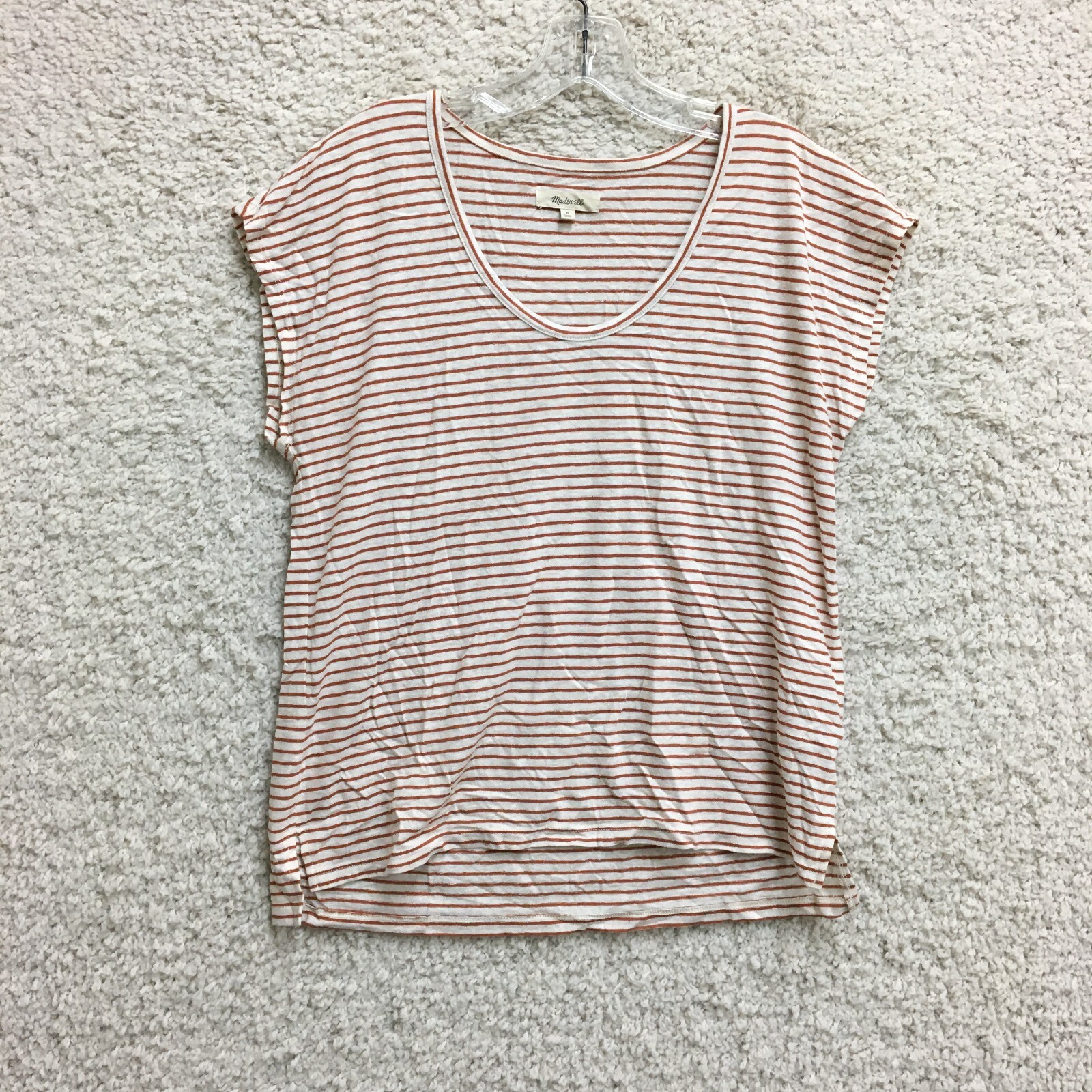 Madewell Linen Striped Short Sleeve Tee Womens Medium Beige Casual Top