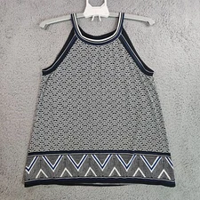 Max Studio Sleeveless Top Womens Small Geometric Print Black White Blue Stretch