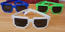 Minecraft 8 Bit Pixel Sunglasses 3 Pairs, WHITE, BLUE, NEON GREEN 