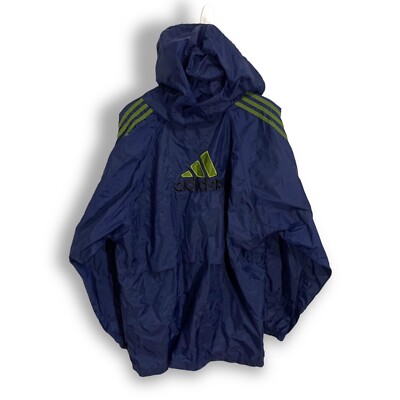 Vintage 90s Adidas Green Navy Blue Full ZIP Big Logo Windbreaker