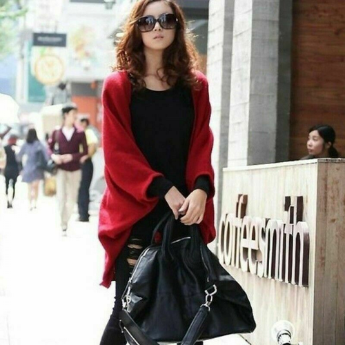 Poncho Pullover offen Cape Strickjacke Damen Frauen Oversize Fledermaus Wasserfall - Bild 7 von 17