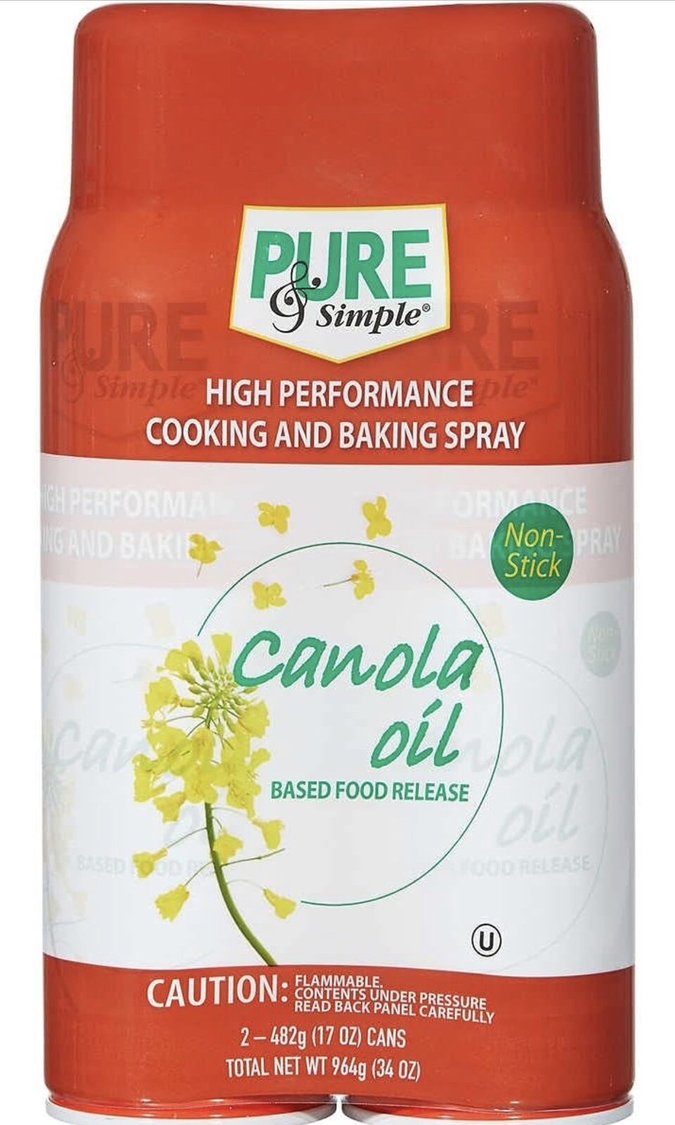 Pure & Simple Canola Oil Cooking and Baking Spray (2 PK 17 OZ) Total