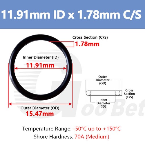 Hose Pipe Connector Seals EPDM 70 O-rings 1.78mm Cross Section 1.78-133.07 mm ID - Picture 39 of 85