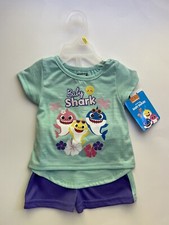 Pinkfong Infant Girls BABY SHARK 2 Piece T-shirt Shorts Size 12M NWT