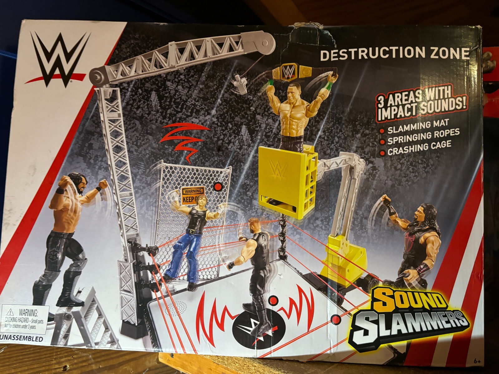 WWE Sound Slammers Destruction Zone Playset Wrestling Ring Sound Activated NEW