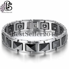 12MM Tungsten Carbide Black Ceramic Link Health Magnetic Therapy Bracelet 7.8"