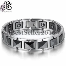 12MM Tungsten Carbide Black Ceramic Link Health Magnetic Therapy Bracelet 7.8"