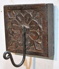 Antique Wooden Wall Décor 1 Hook Hanger Original Old Hand Carved