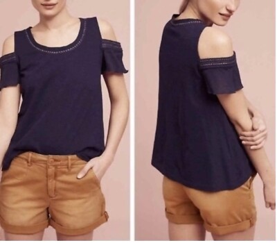 Anthropologie Akemi + Kin Blue Cold Shoulder Top Womens Size Small NWT