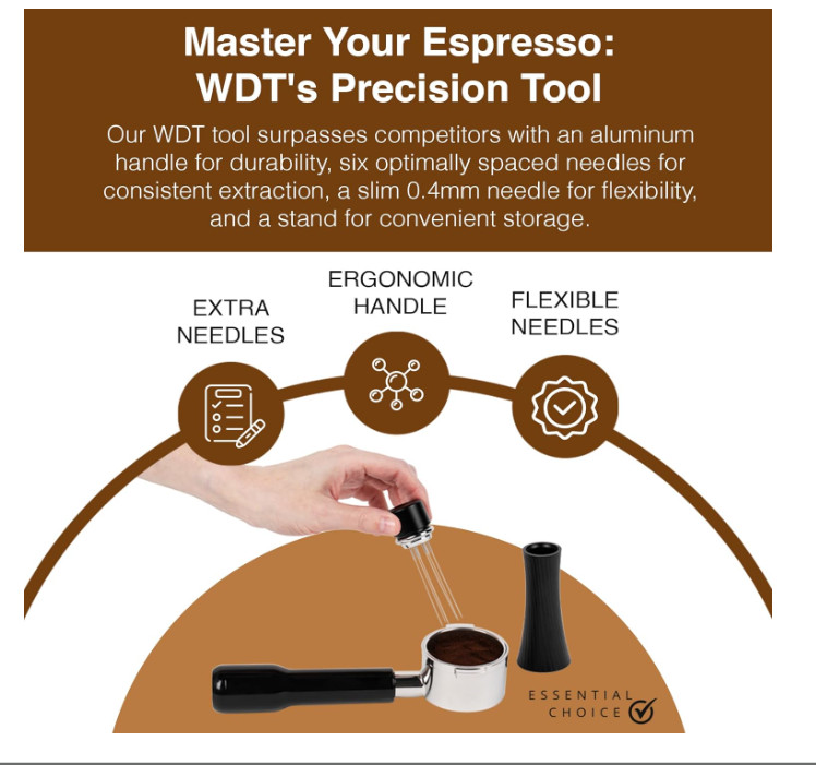Aluminum Espresso Distribution Tool w/ 5 Extra Needles | 0.4mm Espresso Stirrer