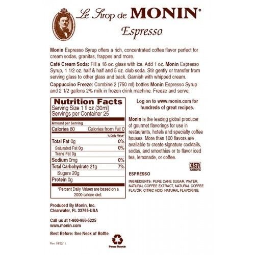 Monin Espresso Syrup (750mL), H-Espresso