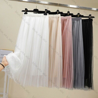 Damen Netz Rock Tüll Tutu Mehrlagig A-Linie Plissee Prinzessin Midi Schier Somm!