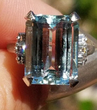 Beautiful Vintage Light Blue Aquamarine Diamond Platinum Ring