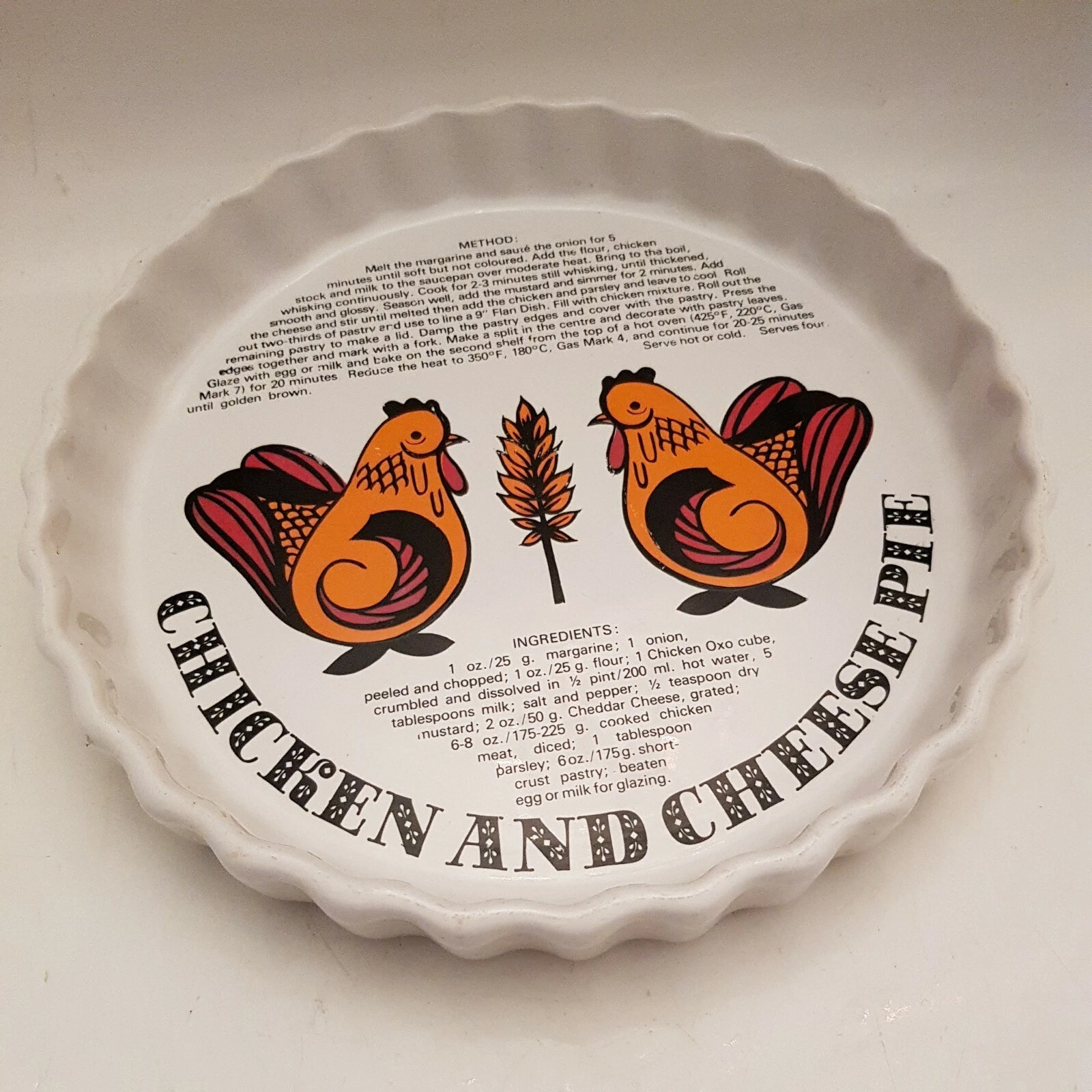 Vintage Ashley Ceramics England Pie Dish - Chicken And Cheese Pie Flan Dish (A13