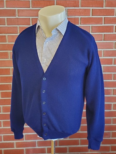 Kings Road Sears Mens XL Vintage 6-Button Acrylic Cardigan Sweater Navy Blue EUC - Picture 3 of 8