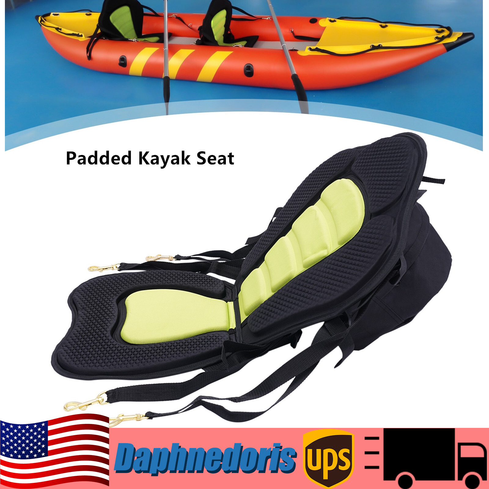 Padded Deluxe Kayak Seat Detachable Backpack Bag Back Canoe Backrest Adjustable