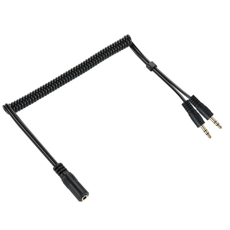 3.5mm Female to Dual 3.5mm 3 Pole Male Coiled Y Audio Cable 0.8m - Image 2 of 4