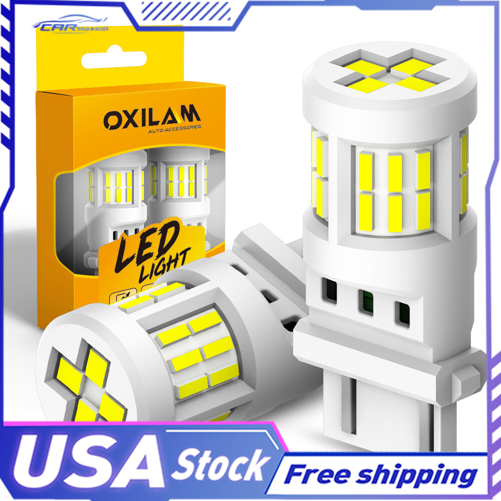OXILAM Pair White 3157/3156/T25 Light LED 6000K Bulbs Back Up Reverse Brake Lamp