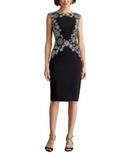Tadashi Shoji Black Ivory Kiran Floral Embroidered Cocktail Dress Size 4 418