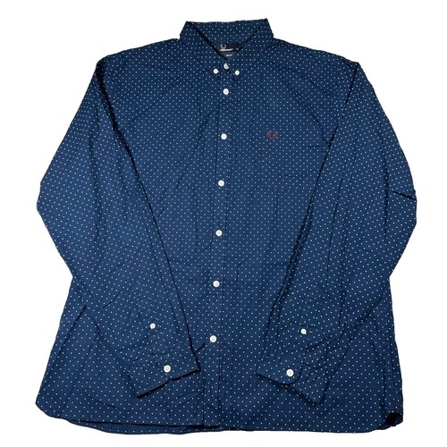 Fred Perry Shirt Mens Small Long Sleeve Button Down Navy Blue