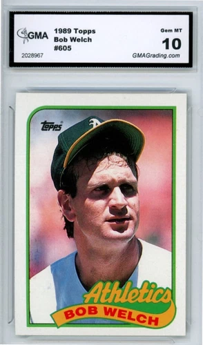 1989 Topps Bob Welch #605 No Stat Line Error Card GMA Grade 10 Gem MT Oakland As