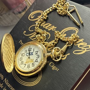 CSX Quartz Gold Tone Railroad Pocket Watch with Train Motif and Chain