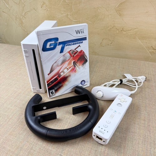 Pacchetto console Nintendo Wii RVL-001 - bianca - volante e gioco serie GT Pro - Foto 1 di 11