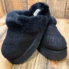 UGG DISQUETTE FELTED SIZE 6 WOMENS PLATFORM SLIPPERS BLACK WOOL SHEEPSKIN