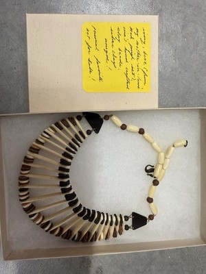 Vintage Tribal Bone Bib Statement Necklace - Fan Style with Black Triangular