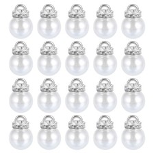 Pearl Charm, 100pcs 10mm Pendants Faux Pearl Beads Charm Silver 