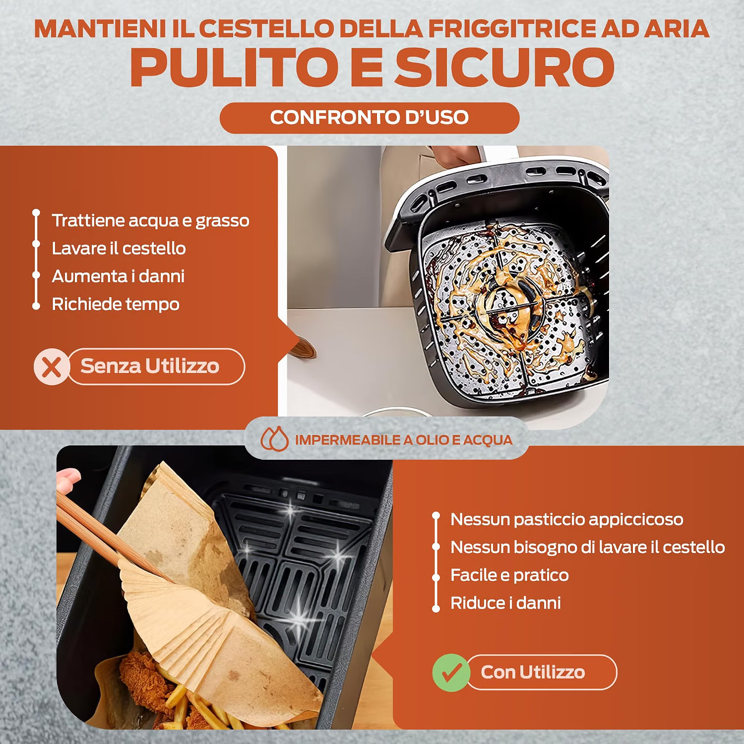 PORTENTUM Carta forno per friggitrice ad aria, 100 unità quadrate 20–24 cm foto 4