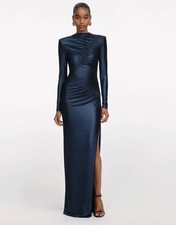SELF PORTRAIT - Navy Metallic Gathered Maxi Dress  - Size Small - RRP 450.00