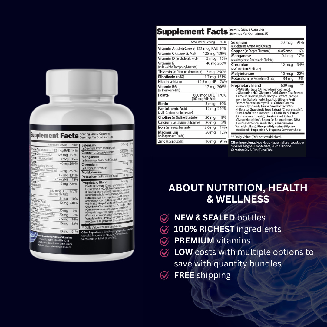 Memory Lift- Brain & Cognitve Support- 3 Bottles- 180 Capsules