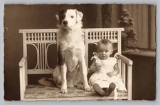 RPPC Baby Girl Toddler Large Dog Eye Patch Bench F Reimer Photo Germany 1910s