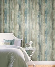RoomMates Peel And Stick Wallpaper, Blue Woodplank