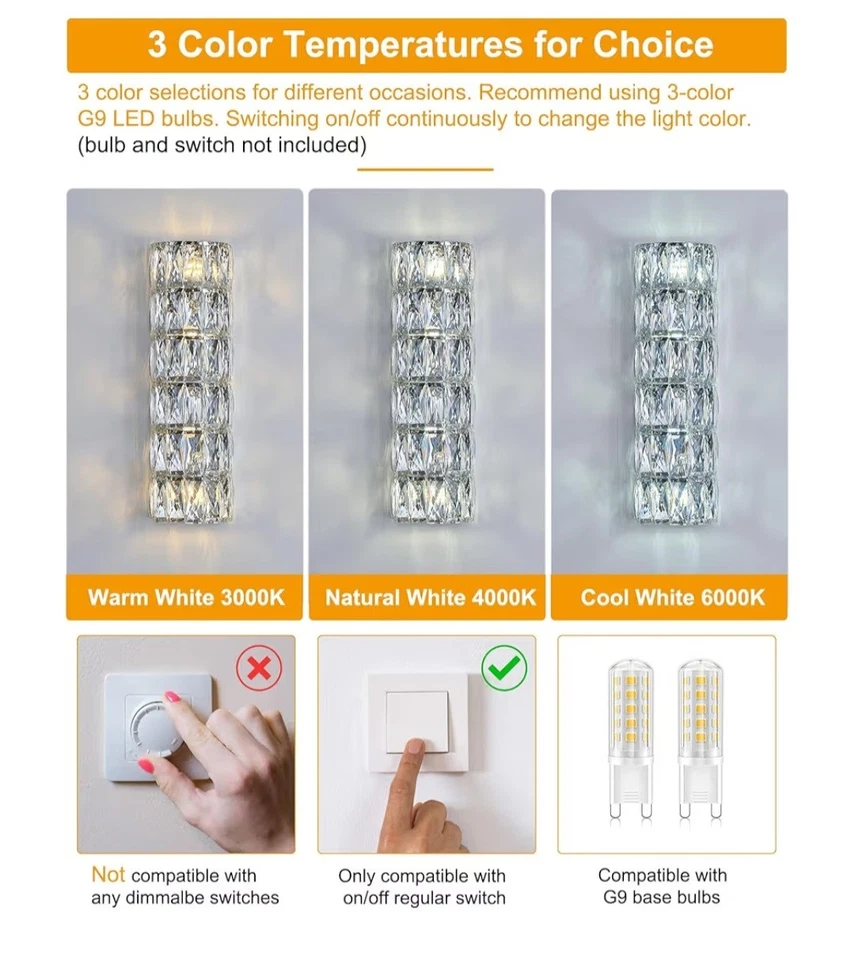 Aplique de pared de cristal cromado de 6 capas, lámpara de pared moderna lámpara para baño Foto 3 de 4