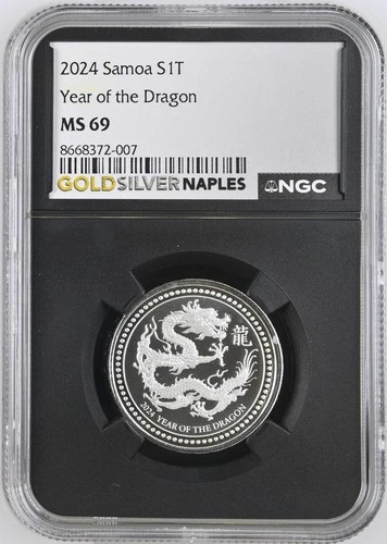 2024 Samoa Year of the Dragon 1 Tala – 1/2 oz .999 Silver NGC MS 69 Lunar