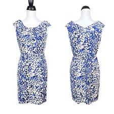 David Meister 8 Blue Geometric Print Cap Sleeve Jersey Belted Sheath Dress