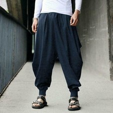Retro Mens Cotton Linen Casual Harem Loose Japanese style Pants Trousers